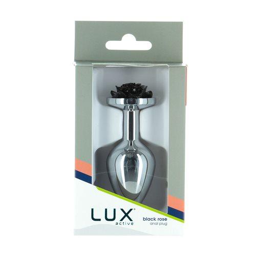 Lux Active Black Rose 3.5in Metal Butt Plug Medium - Click Image to Close