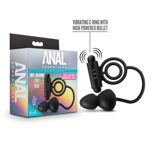 Anal Adventures Platinum Silicone Anal Plug W Vibrating C Ring Black