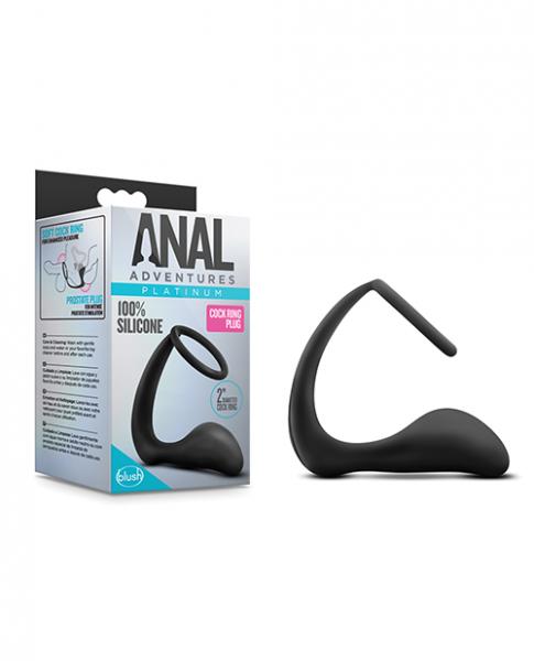 Anal Adventures Platinum Cock Ring Plug Black - Click Image to Close