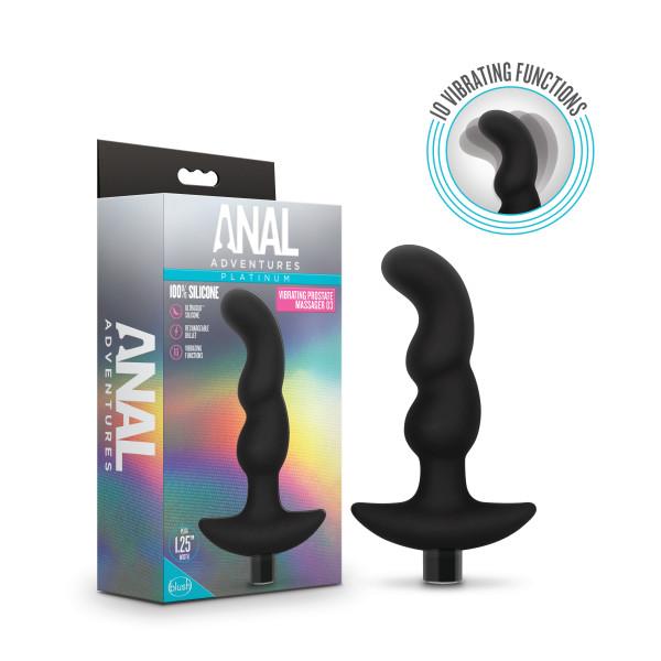 Anal Adventures Platinum Silicone Vibrating Prostate Massager 03 Black - Click Image to Close