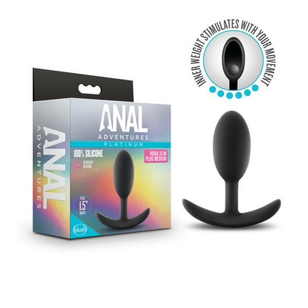 Anal Adventures Platinum Silicone Vibra Slim Plug Medium Black - Click Image to Close