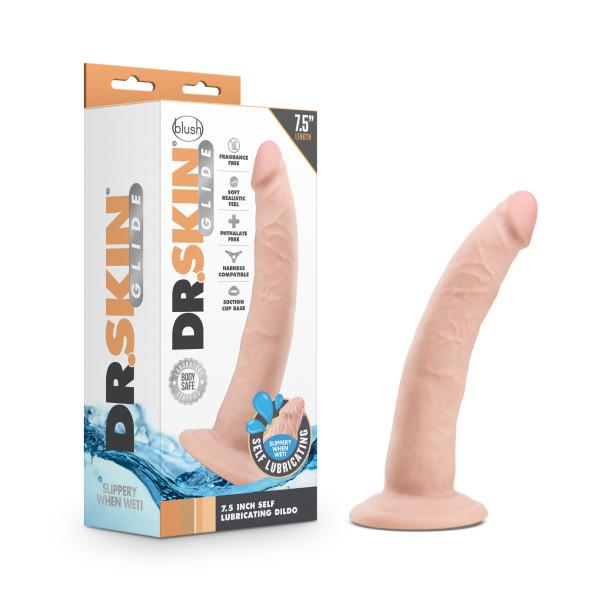 Dr. Skin Glide 7.5 Self Lubricating Dildo Vanilla " - Click Image to Close