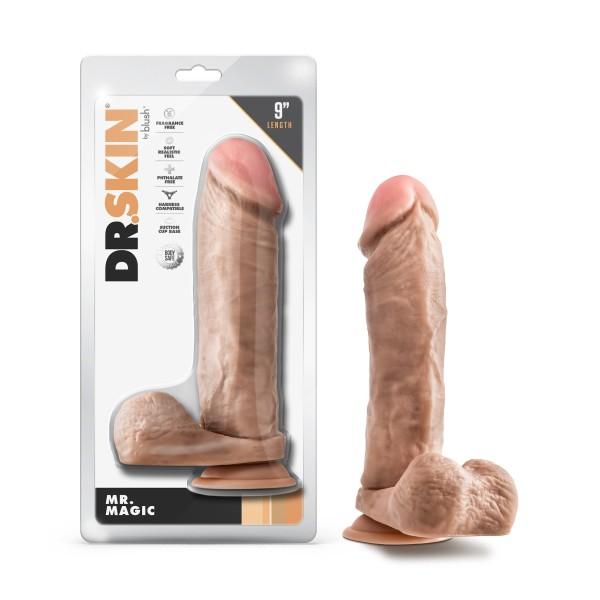 Dr. Skin Mr. Magic 9in Dildo W/ Balls Beige - Click Image to Close