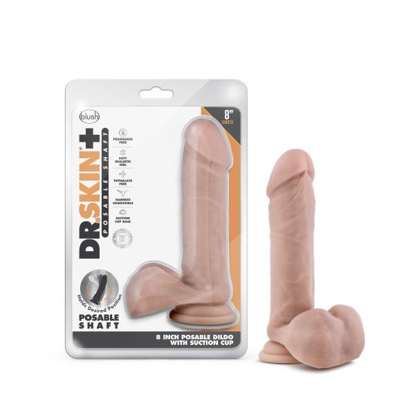 Dr Skin Plus 8in Posable Dildo W/ Balls Vanilla - Click Image to Close