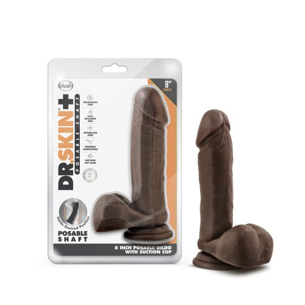 Dr Skin Plus 8in Posable Dildo W/ Balls Chocolate - Click Image to Close