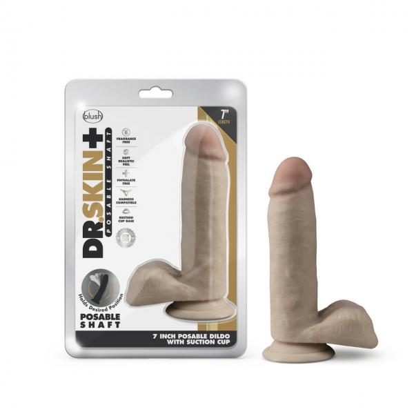 Dr. Skin Plus 7in Poseable Girthy Dildo Vanilla - Click Image to Close