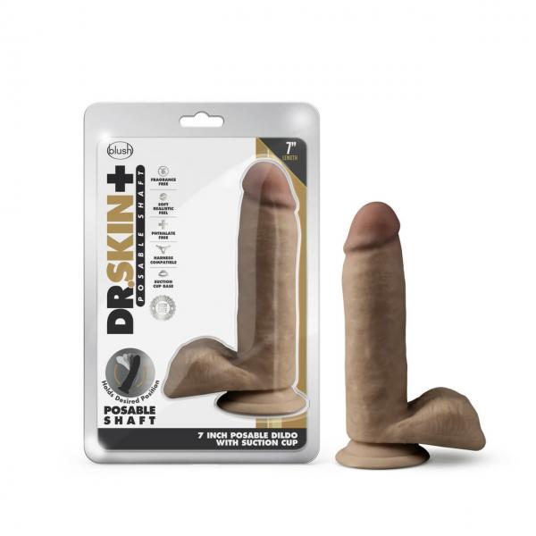 Dr. Skin Plus 7in Poseable Girthy Dildo Mocha - Click Image to Close