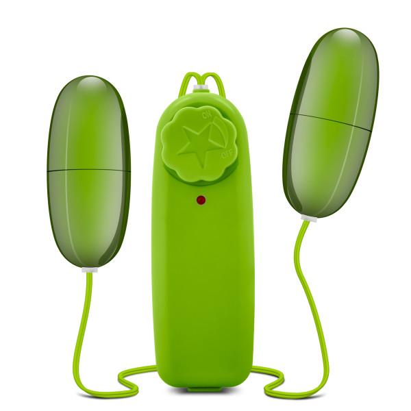 Double Pop Eggs Lime Green Vibrating Bullets - Click Image to Close