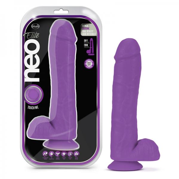 Neo Elite 11in Dual Density Cock W/ Balls Neon Purple