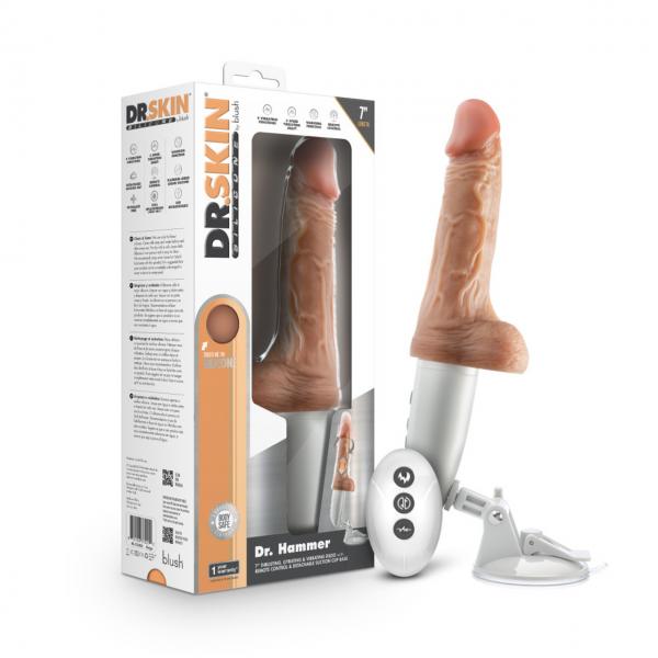 Dr Skin Silicone Dr Hammer 7in Thrusting Dildo W/ Handle Beige