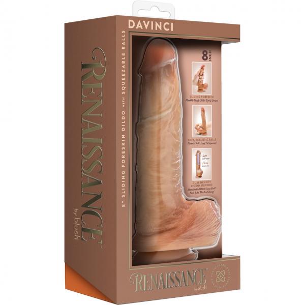 Renaissance Davinci 8 In Sliding Foreskin Dildo Tan