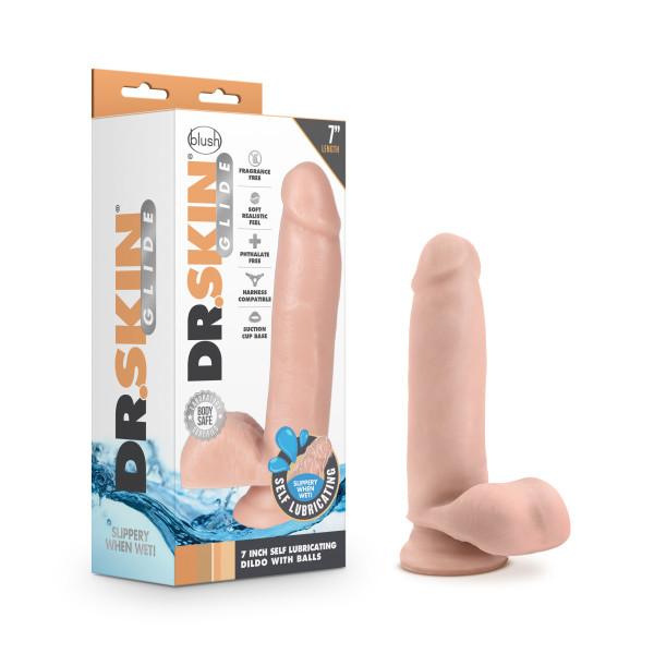 Dr. Skin Glide 8.5 Self Lubricating Dildo W Balls Vanilla"