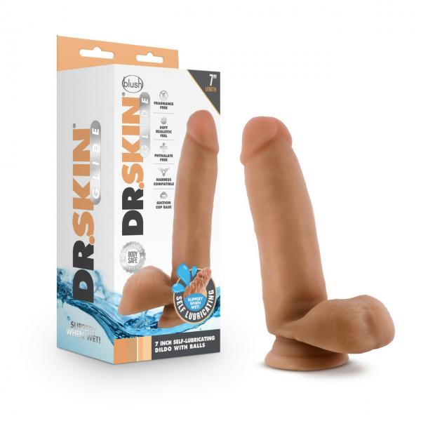 Dr. Skin Glide 7in Self Lubricating Dildo Mocha