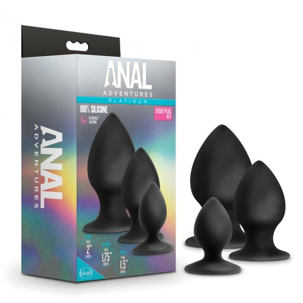 Anal Adventures Platinum Silicone Anal Stout Plug Kit Black