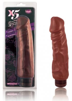 X5 Hard On Vib. 9in Dildo Brown