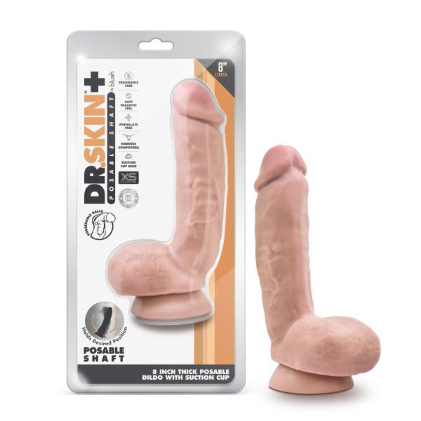 Dr. Skin Plus 8in Thick Dildo W/ Squeezable Balls Vanilla