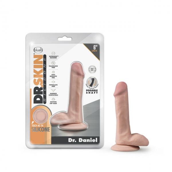 Dr Skin Silicone Dr Daniel 6in Dildo Vanilla - Click Image to Close