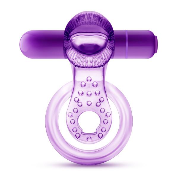 Lick It Vibrating Double Strap Cock Ring Purple - Click Image to Close