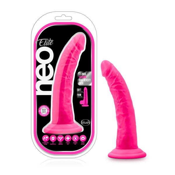 Neo Elite 7.5in Silicone Dual Density Cock Neon Pink - Click Image to Close