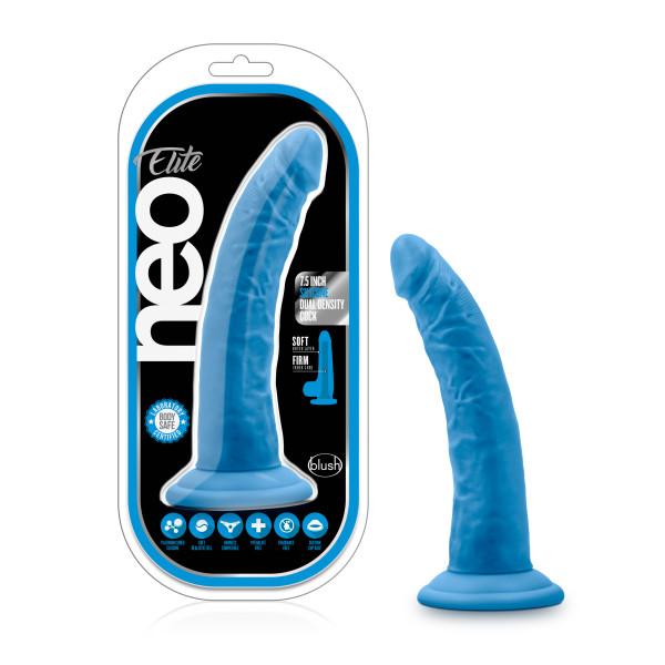 Neo Elite 7.5in Silicone Dual Density Cock Neon Blue - Click Image to Close