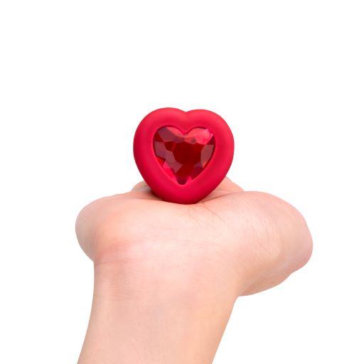 B Vibe Vibrating Heart Shaped Jewel Plug M/l Red (net) - Click Image to Close