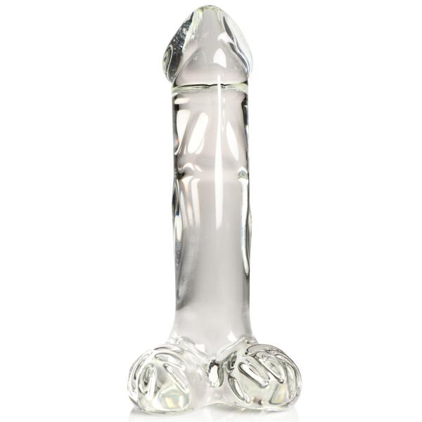 Pleasure Crystals 7.1 In Glass Dildo W/ Balls - Click Image to Close