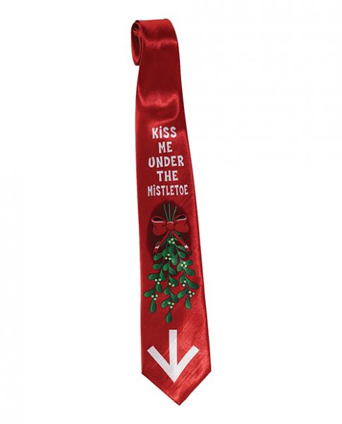 Christmas Tie Kiss Me Under The Mistletoe - Red - Click Image to Close