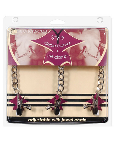 Y-style broad tip nipple clamps and clit clamp