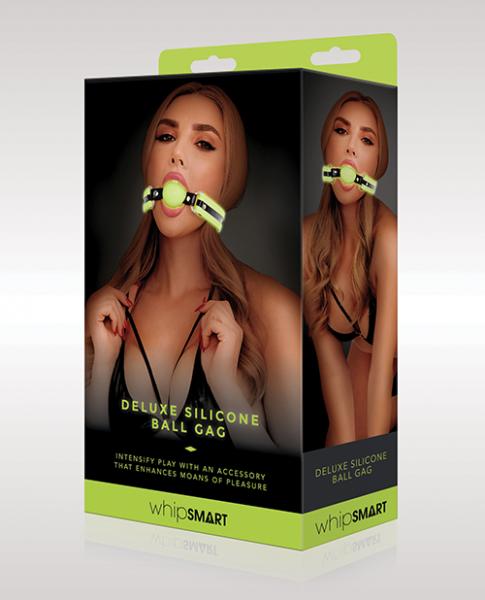 Whip Smart Glow In The Dark Deluxe Silicone Ball Gag - Click Image to Close