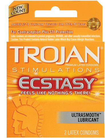 Trojan ribbed ecstasy condoms - box of 2 - Click Image to Close