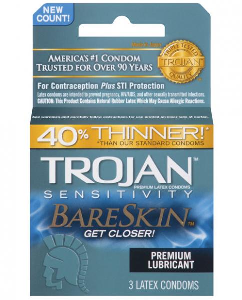 Trojan Bareskin Condoms 3 Count Box - Click Image to Close