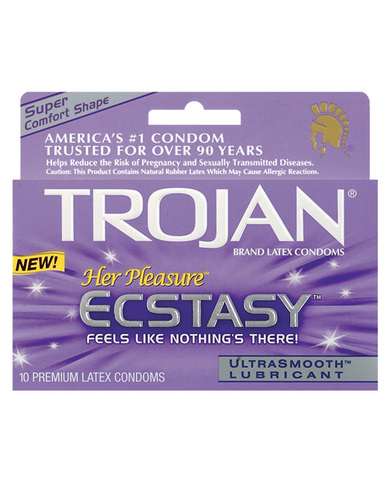 Trojan her pleasure ecstasy condoms - box of 10 - Click Image to Close