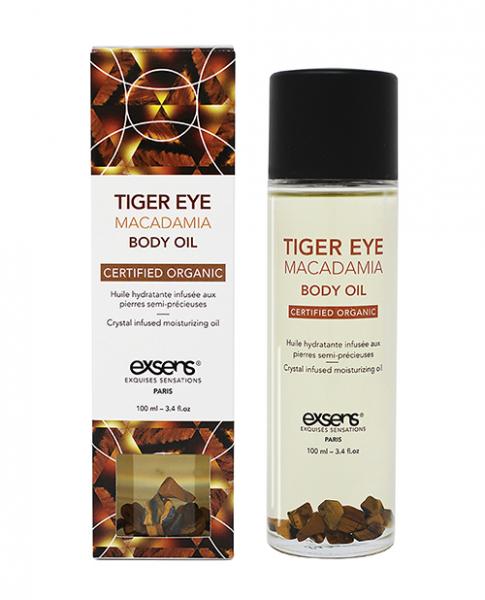 Exsens Organic Body Oil W/stones - Tiger Eye Macadamia 100 Ml - Click Image to Close