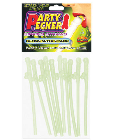 Party pecker sipping straws glow in the dark (10pc bag)