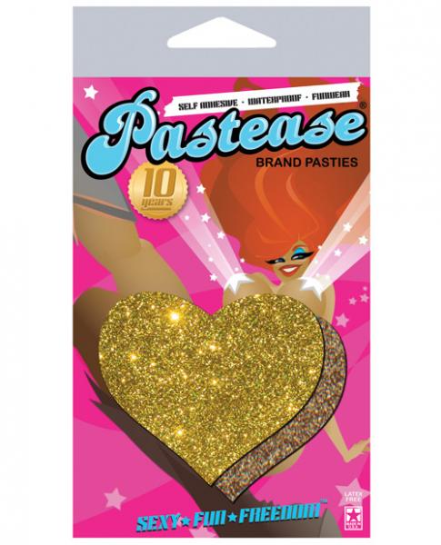 Pastease Gold Glitter Heart Pasties O/S - Click Image to Close