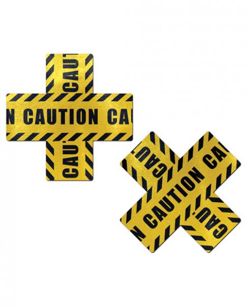 Pastease Caution Cross X Black Yellow Pasties O/S - Click Image to Close