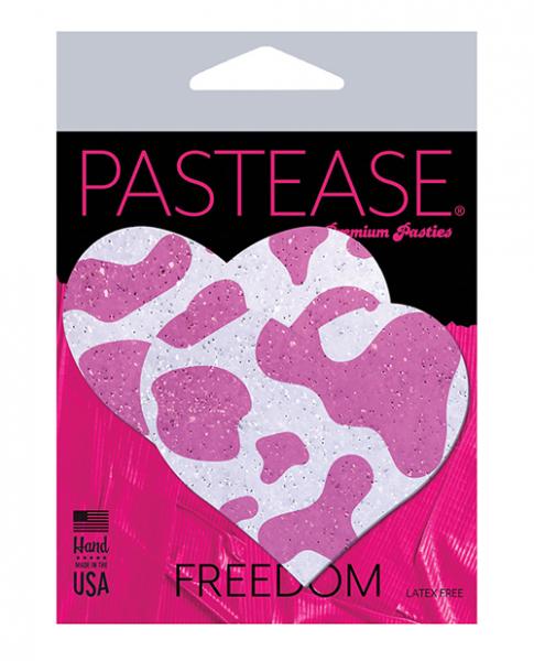 Pastease Premium Cow Print Glittery Velvet Heart - Pink Strawberry O/s - Click Image to Close