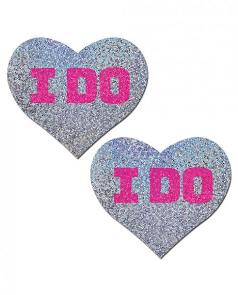 Pastease Bridal I Do Hearts Pasties Silver O/S - Click Image to Close