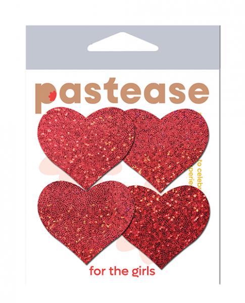 Pastease Premium Petites Glitter Heart - Red O/s Pack Of 2 Pair - Click Image to Close