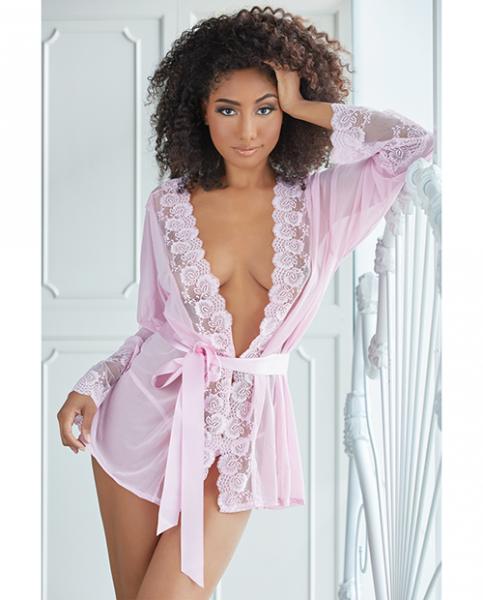 Allure Nina Lace & Mesh Robe W/g-string Pink L/xl