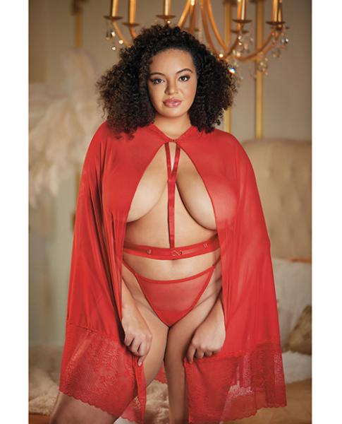 Allure Lace & Mesh Cape W/attached Waist Belt (g-string Not Included) Red Qn