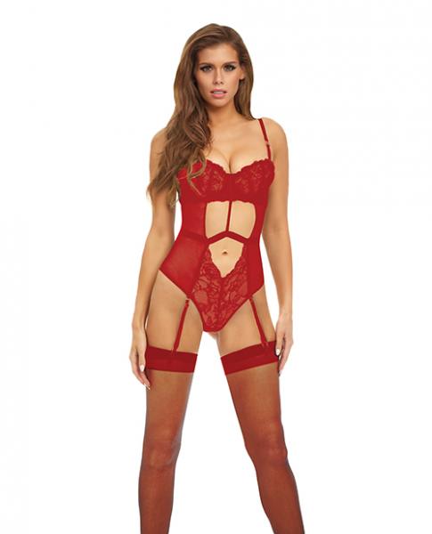 Bombshell Boudoir Strap Overlay Teddy Red Lg - Click Image to Close