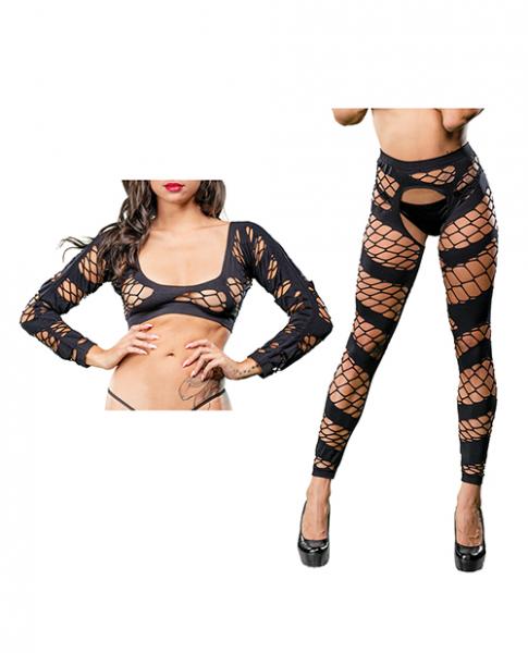 Beverly Hills Naughty Girl Crotchless Mesh & Fishnet Leggings Black O/s