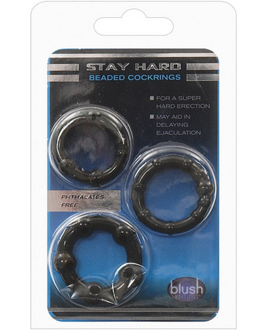 Blush stay hard beaded cock rings 3 pack - black - Click Image to Close