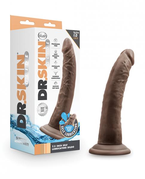 Blush Dr. Skin Glide 7.5" Self Lubricating Dildo - Chocolate - Click Image to Close