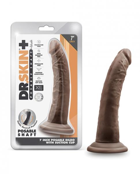 Blush Dr. Skin Plus 7" Posable Dildo - Chocolate - Click Image to Close