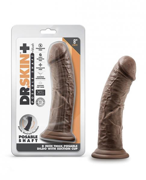 Blush Dr. Skin Plus 8" Posable Dildo - Chocolate - Click Image to Close