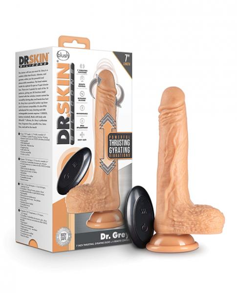 Blush Dr. Skin Silicone Dr. Grey 7" Thrusting Dildo - Vanilla - Click Image to Close