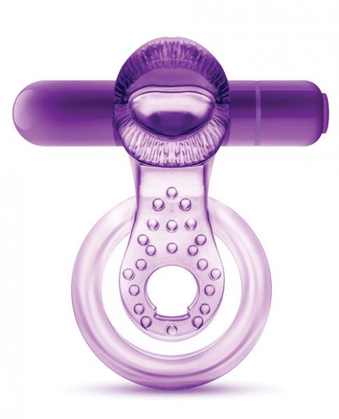 Lick It Vibrating Double Strap Cock Ring Purple - Click Image to Close