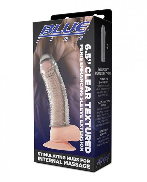 Blue Line C & B 6.5" Textured Penis Enhancing Sleeve Extension - Clear - Click Image to Close